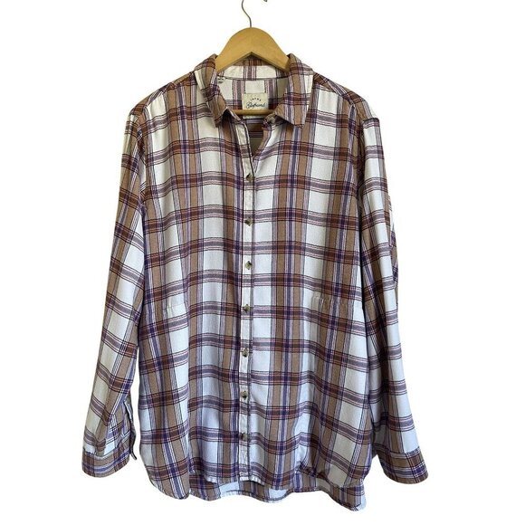 JACHS Girlfriend White Pink Plaid XL Button Up Collared Flannel Shirt - Picture 1 of 10